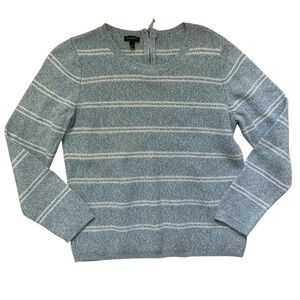 Talbots Sweater Light Blue Striped Knit Top Pullover Zip Back Womens Size Large